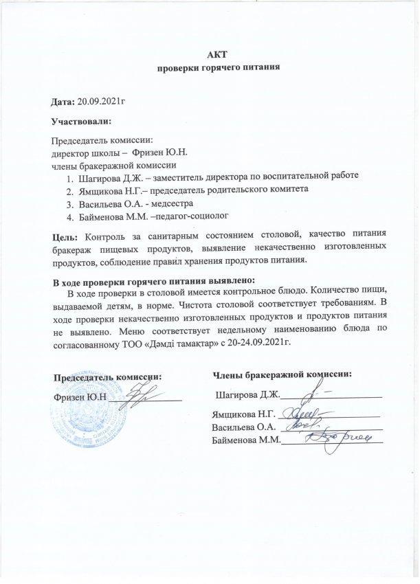 АКТ проверки горячего питания