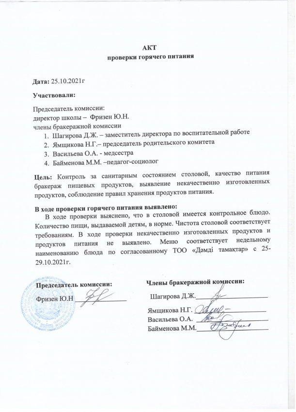 АКТ проверки горячего питания