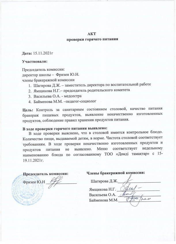 АКТ проверки горячего питания