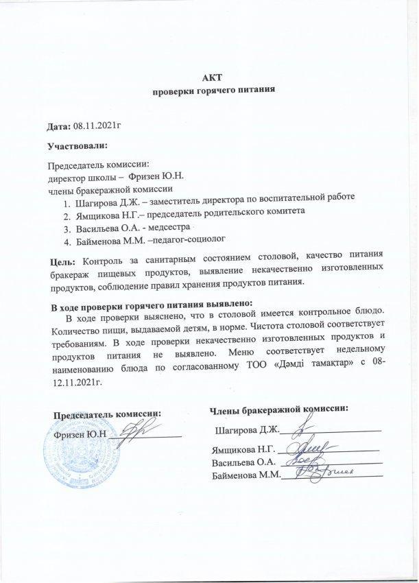 АКТ проверки горячего питания