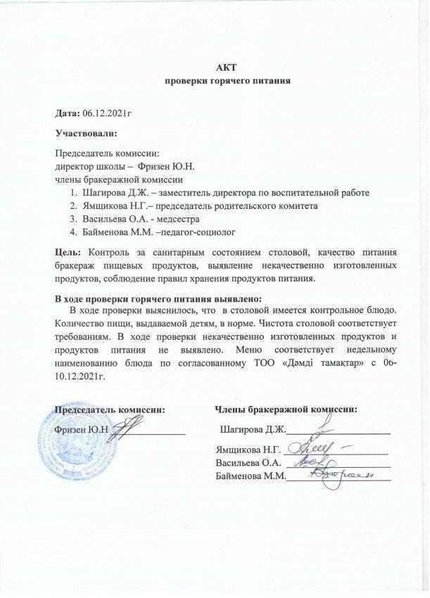 АКТ проверки горячего питания