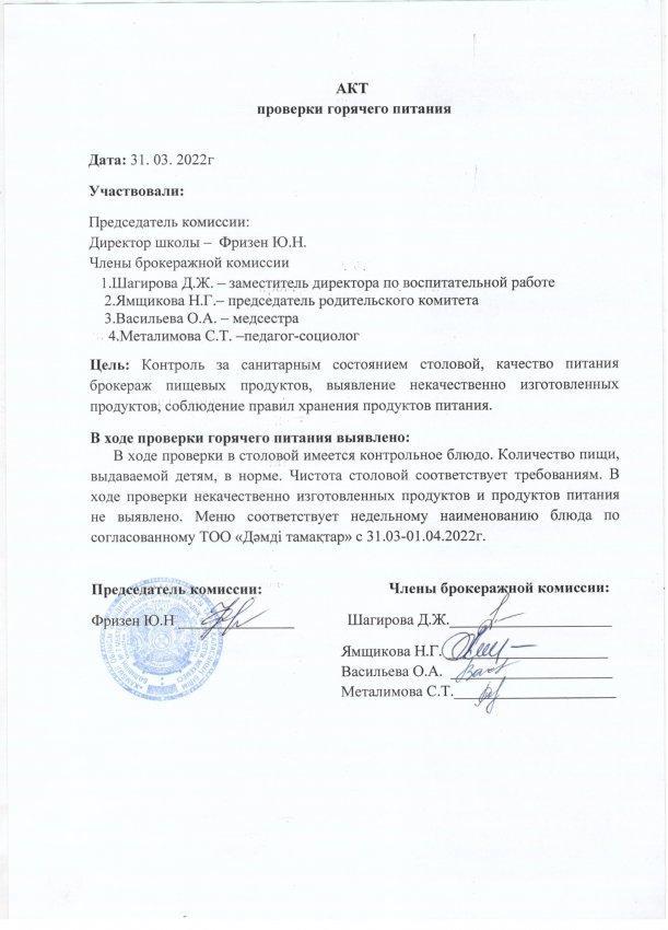 АКТ проверки горячего питания